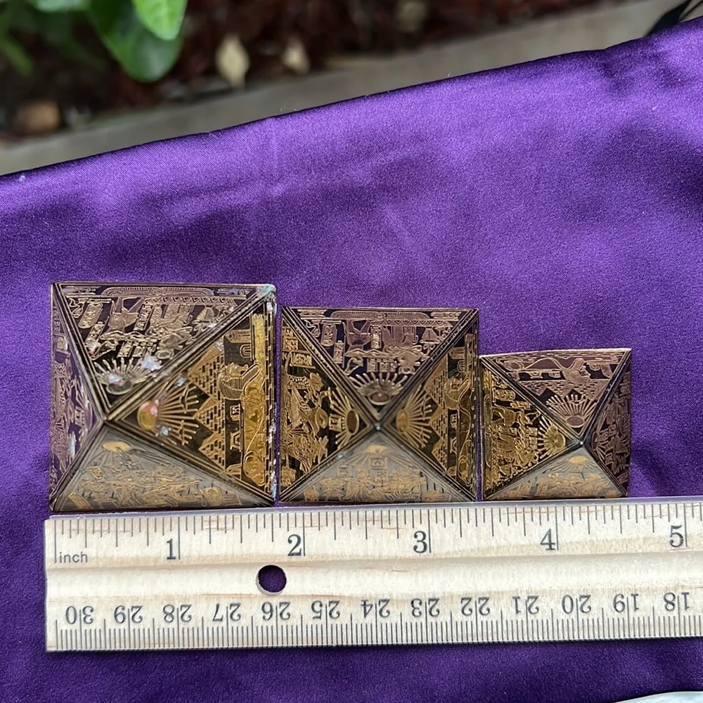 COPY - Vintage 3 Small Egyptian Etched Brass Pyramids_5